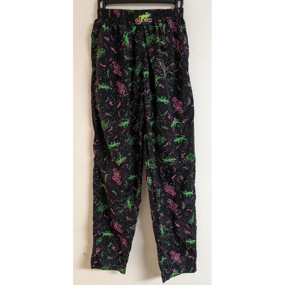 GECKO Hawaii Neon Splatter Gecko Print Beach Pant 100% Nylon Size Small